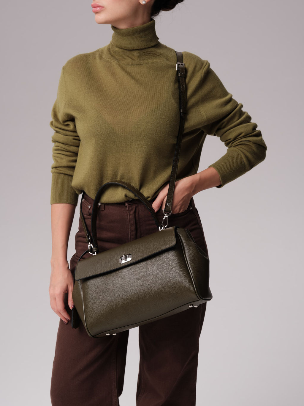 Кожаная сумка Nadi DBR 31356 олива  фото 8