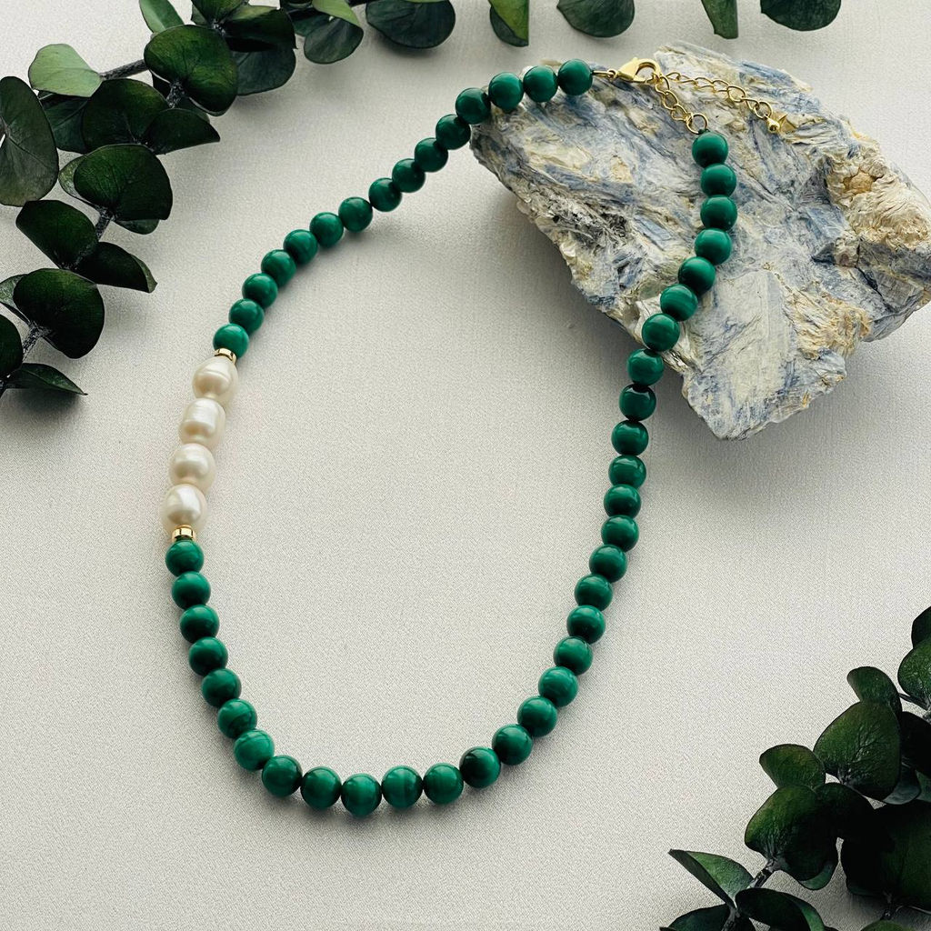 Колье из Малахита с Жемчугом 45 см +