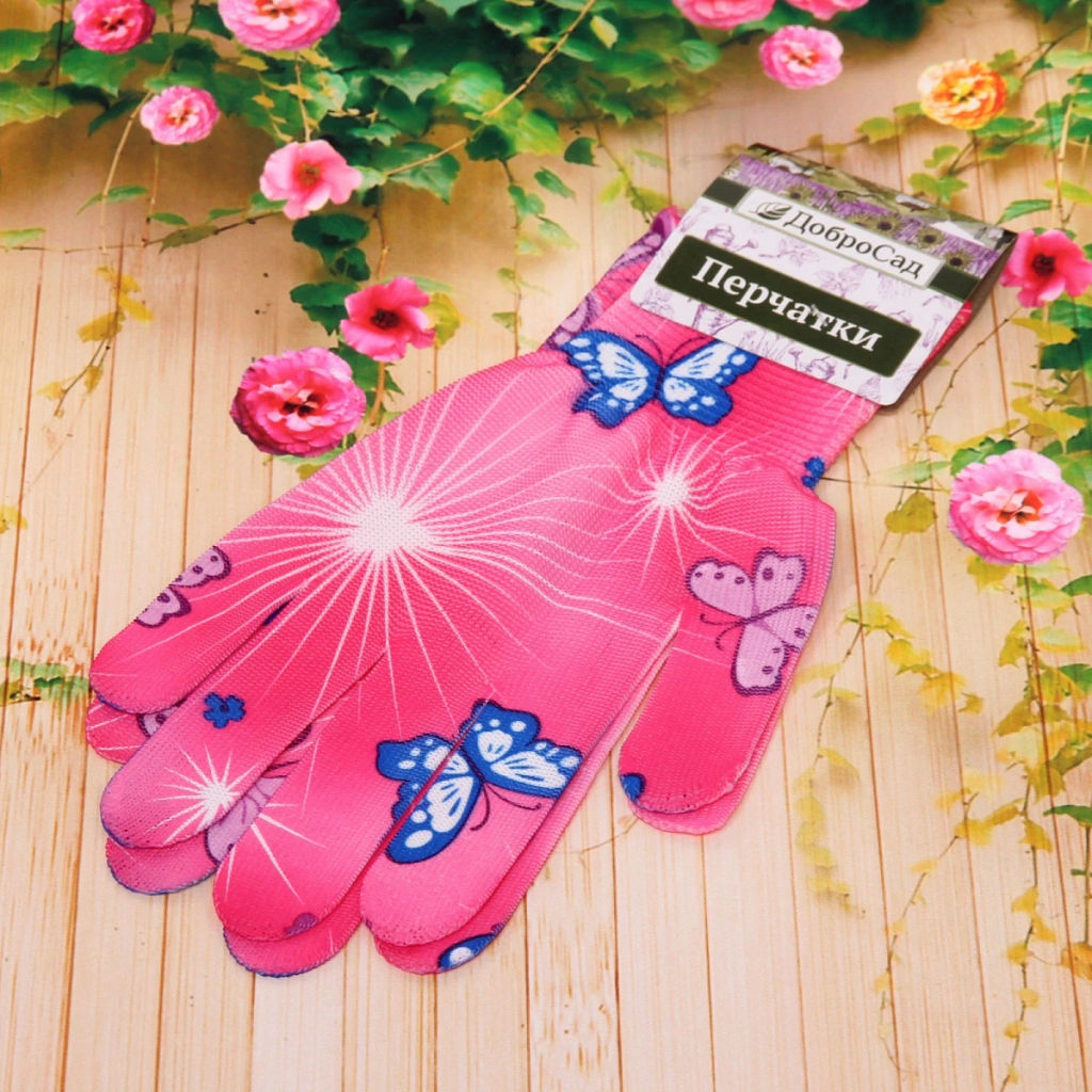 Цена за 12 шт. Перчатки нейлоновые "Лайт-Бабочки" 8 р-р ДоброСад