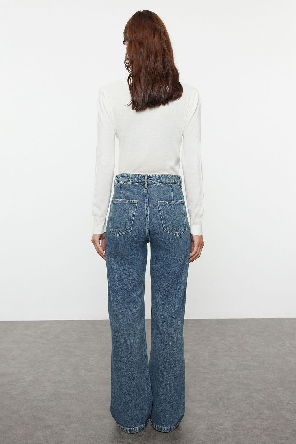 Mavi Soluk Efekt Vintage Yuksek Bel Wide Leg Jeans TWOAW25JE00057 - Trendyolmilla фото 5