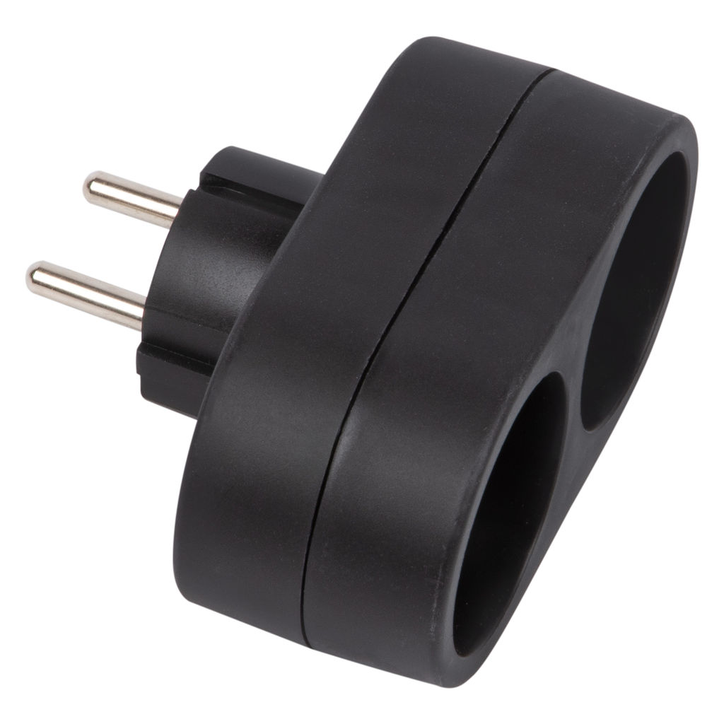 S-ES2-16O BLACK Разветвитель сетевой, б/з. 2 гнезда. 16А, 3500Вт. Черный. ТМ Uniel