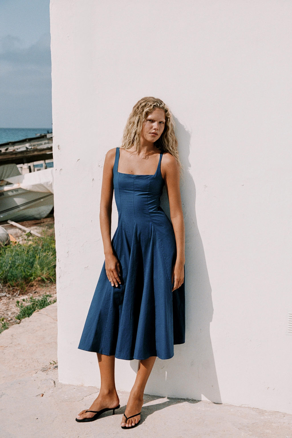 VESTIDO MIDI POPEL?N GODETS / Marino - Zara фото 3