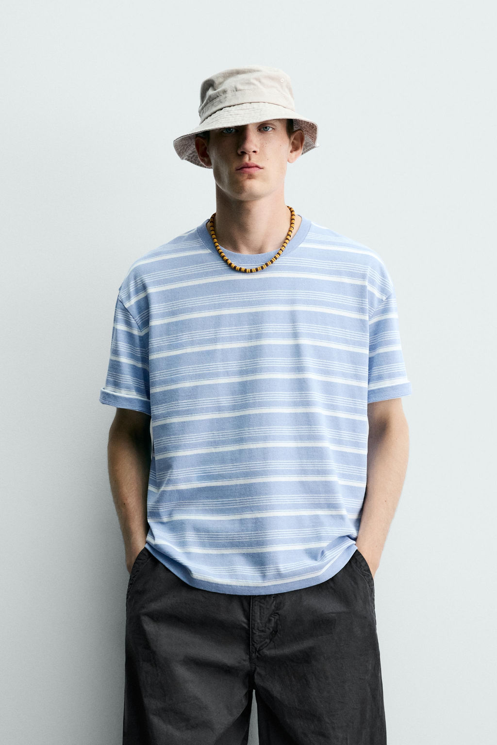 CAMISETA LAVADA RAYAS / Azul claro - Zara фото 2
