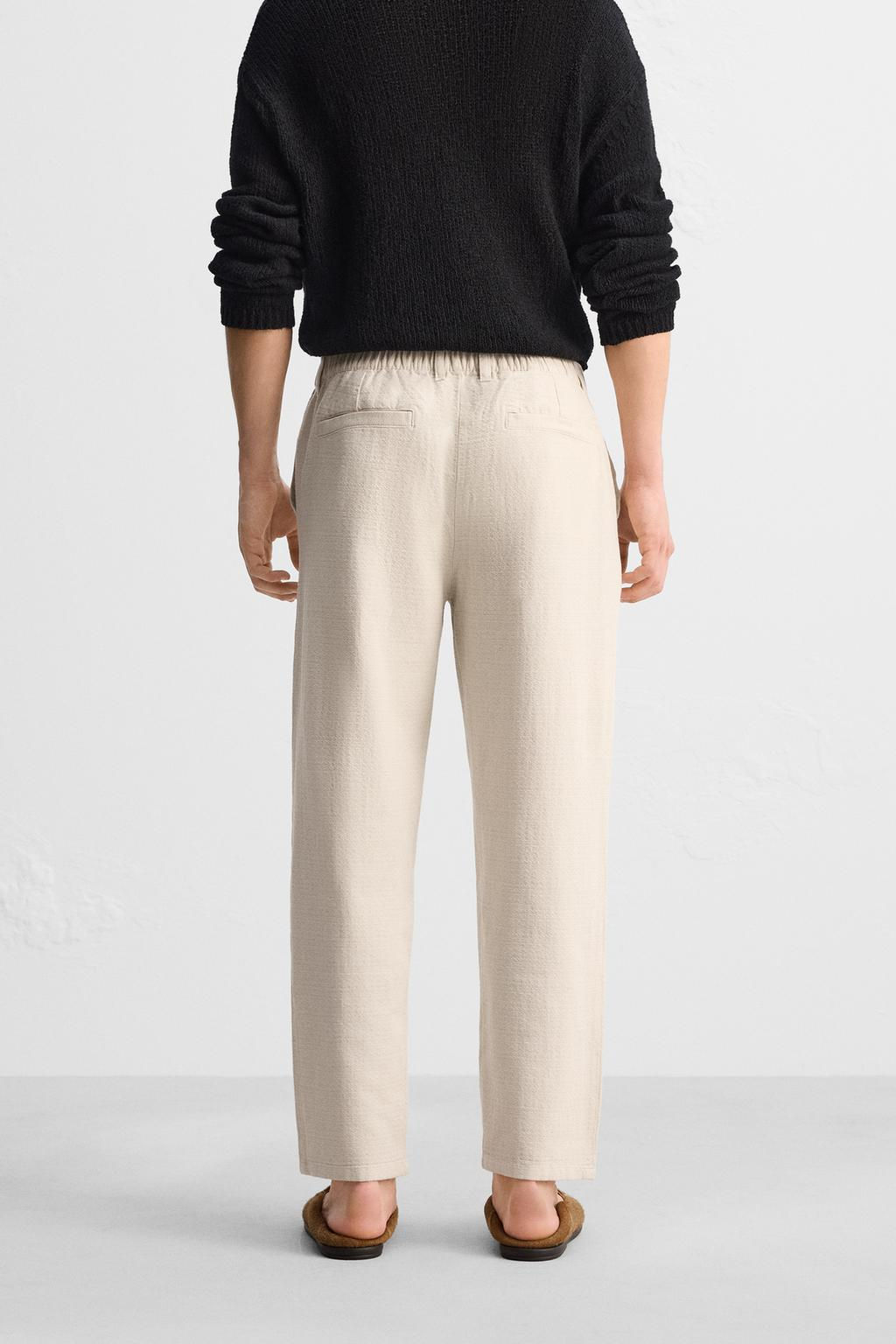 TEXTURED COTTON - LINEN TROUSERS - Zara фото 3