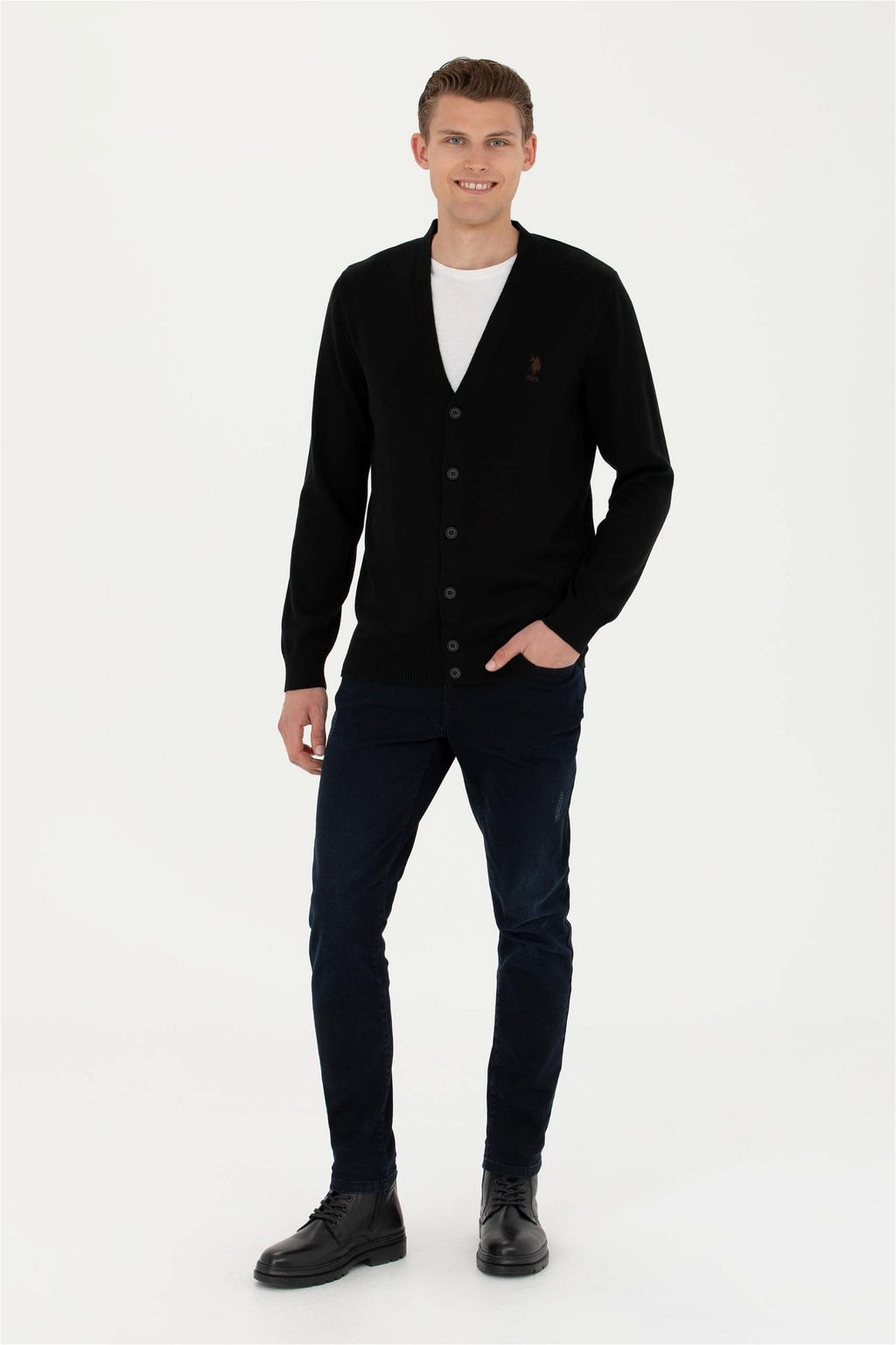 Мужской черный базовый трикотажный кардиган - U.s. polo assn фото 11