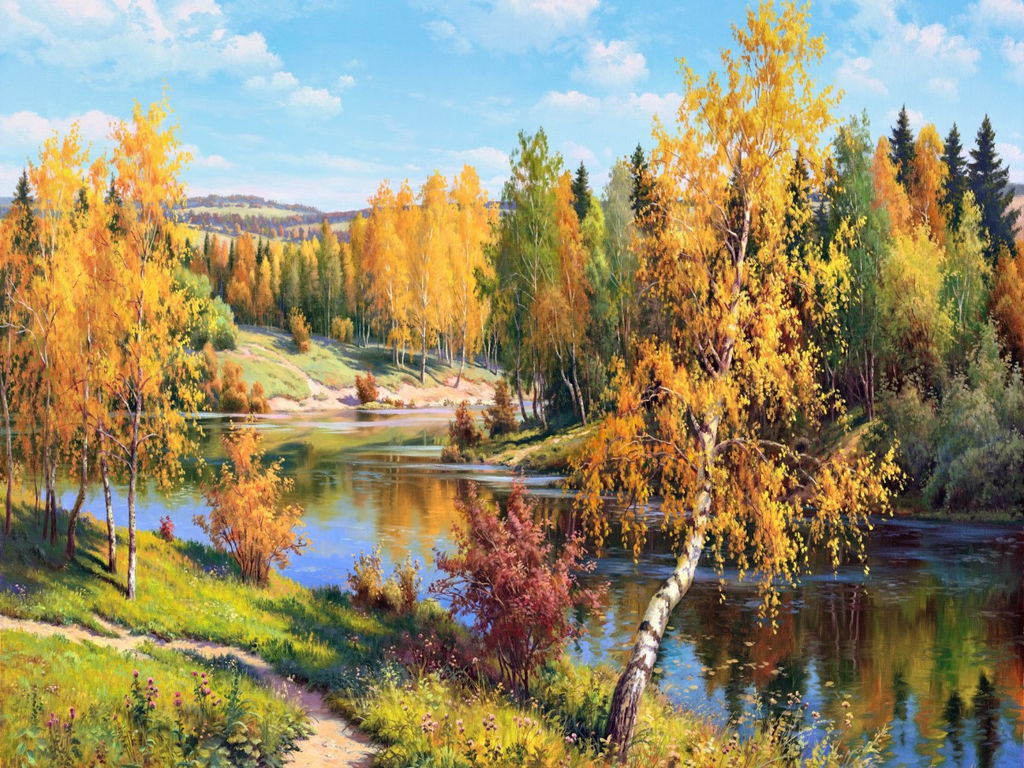 Вышивка крестиком 40х50см, Осень в лесу