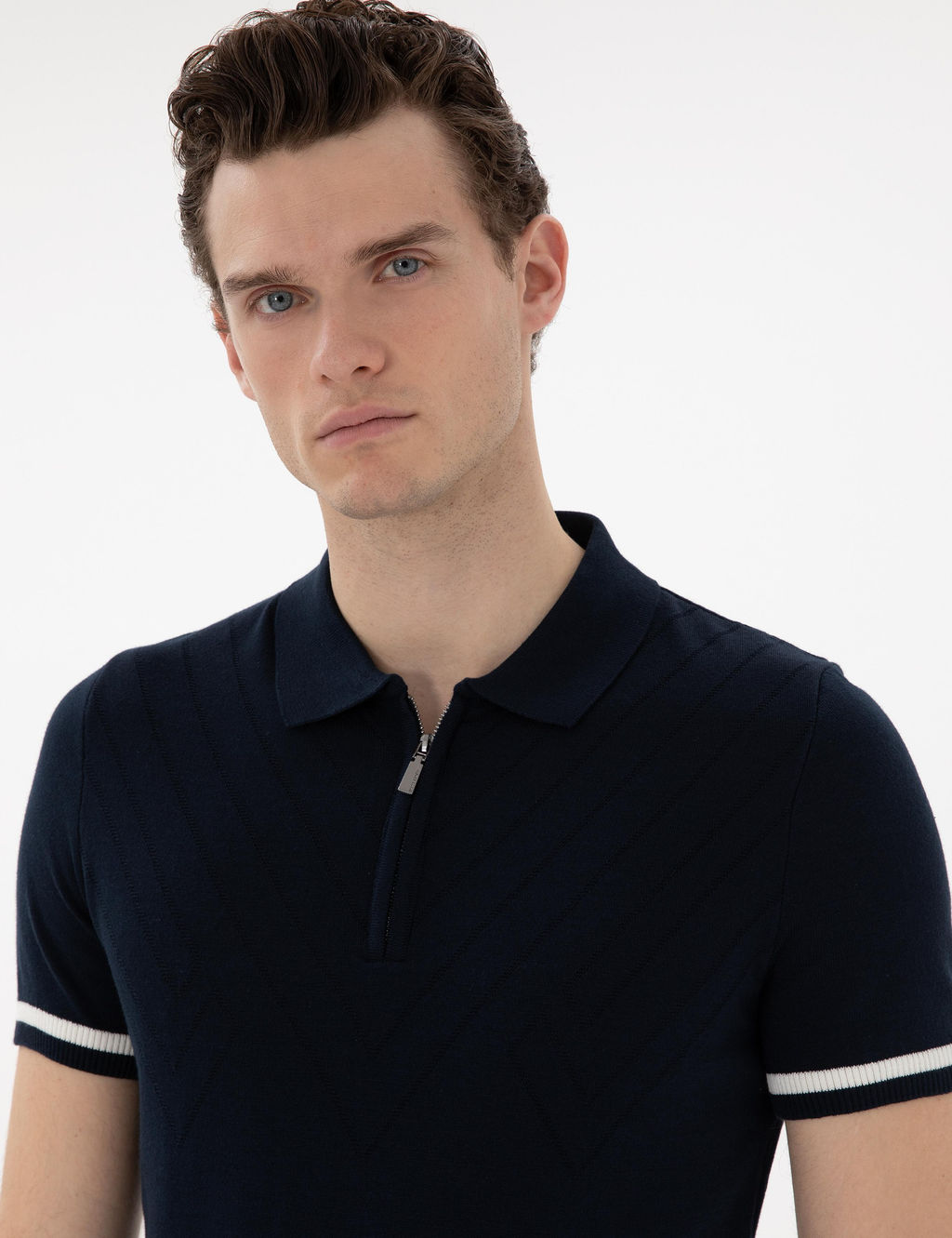 Lacivert Slim Fit Fermuarl_ Polo Yaka Triko Kazak - Pierre cardin фото 2