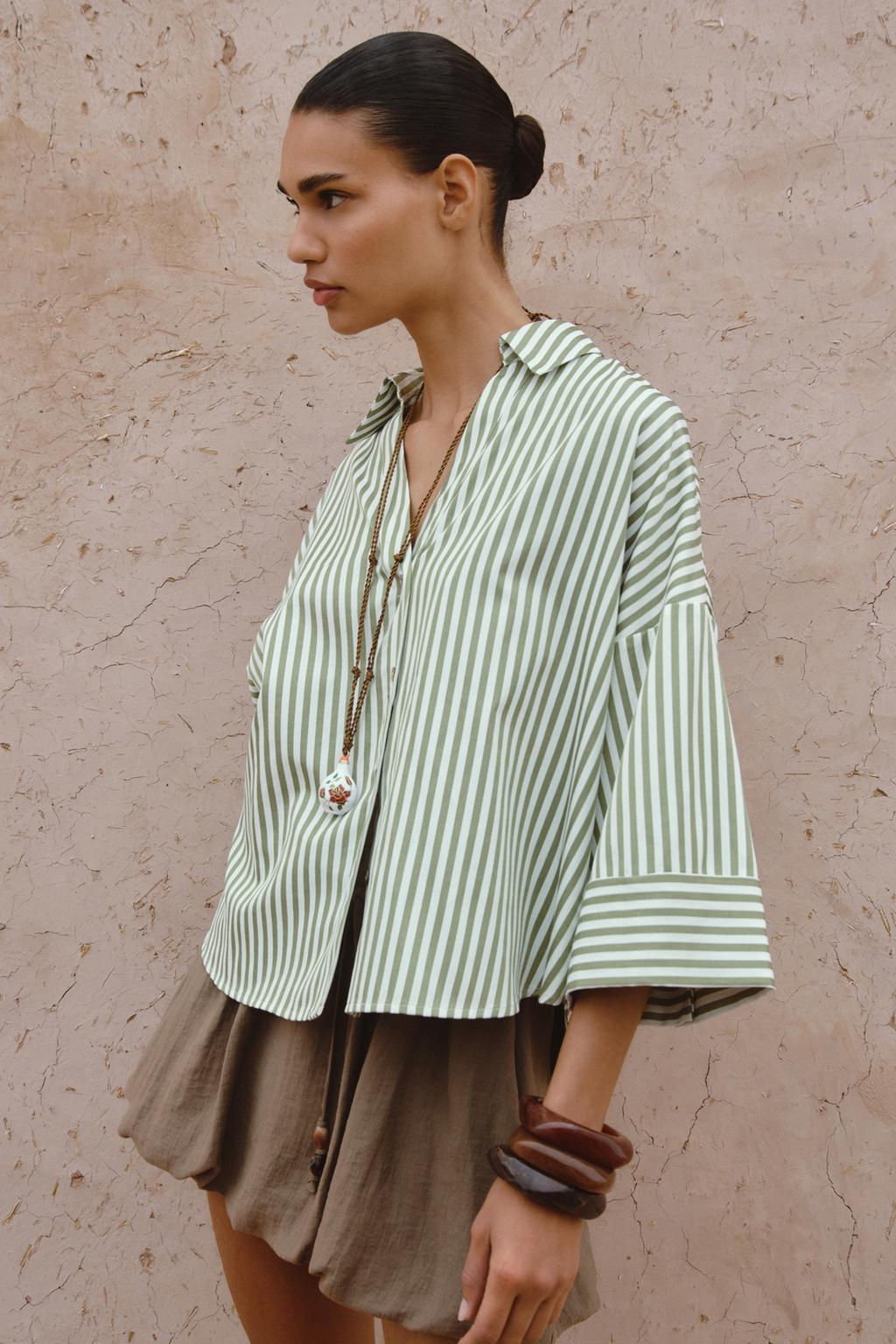 STRIPED SHIRT WITH TURN-UP SLEEVES - Zara фото 2