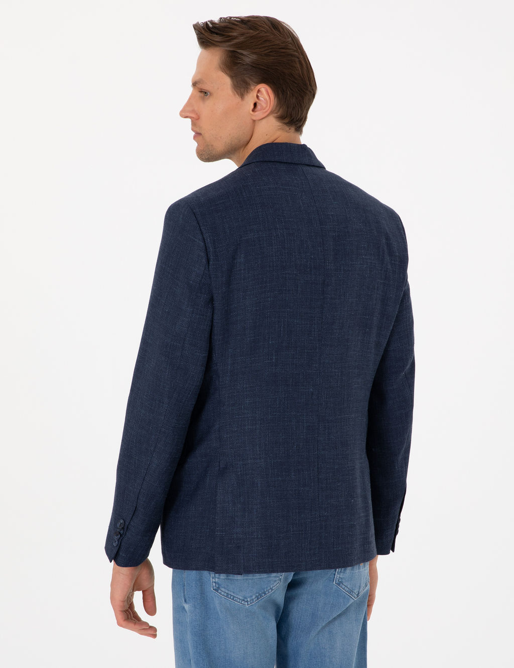 Lacivert Slim Fit Y_n Keten Kar___ml_ Ceket