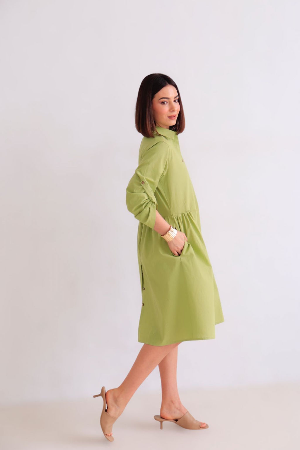 Martichelli Платье хлопковое в цвете лайм  фото 4