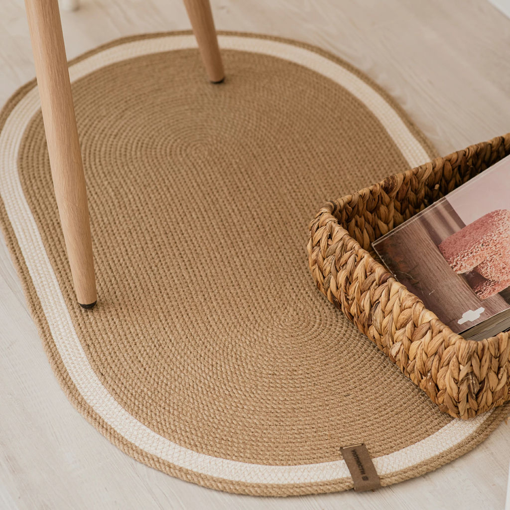 Коврик из джута овальный 50х80см с белым кантом