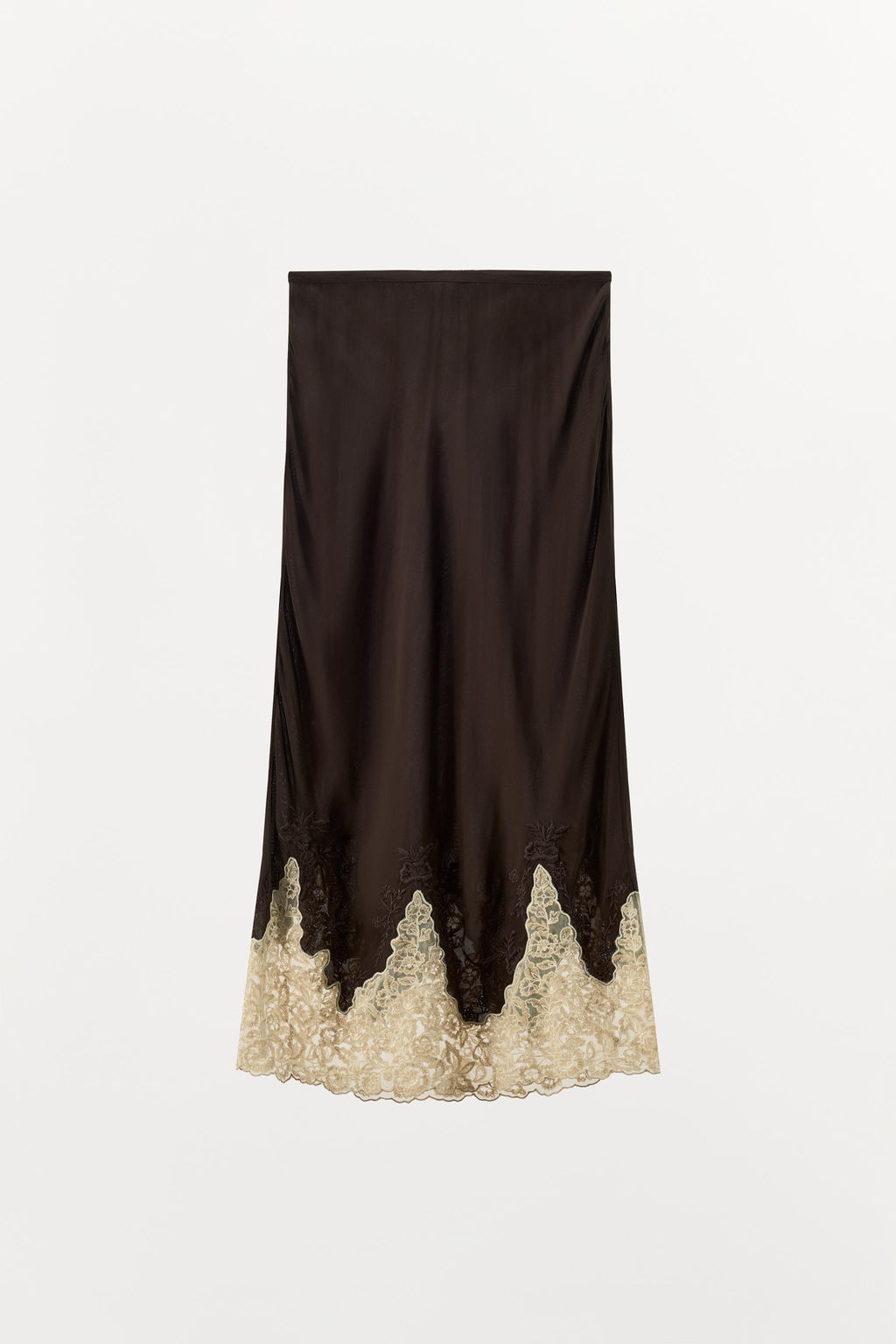 FALDA MIDI VISCOSA 100% BORDADOS ENCAJE / Marr?n oscuro - Zara фото 5