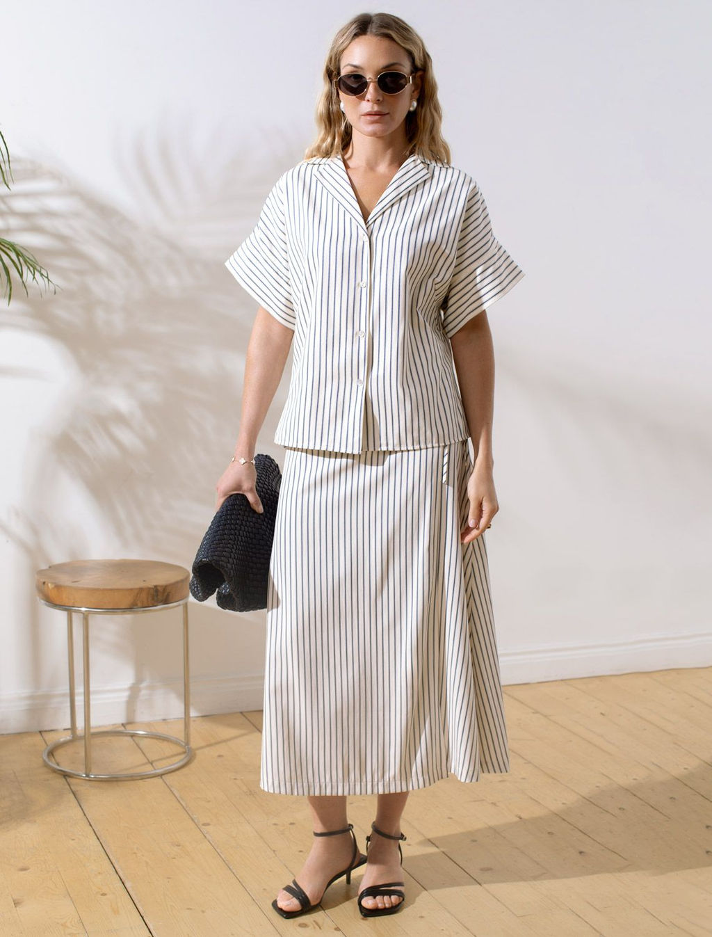 Блузка в полоску с цельнокроеным коротким рукавом из легкого хлопкового поплина - Vilatte фото 7