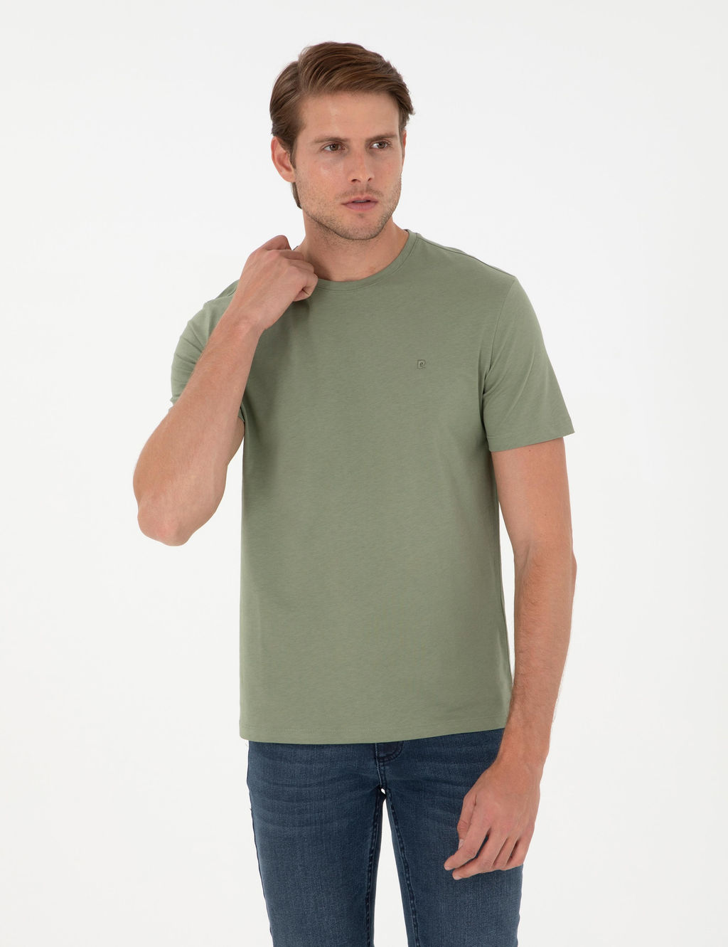 Haki %100 Pamuk Slim Fit Bisiklet Yaka Basic Ti__rt