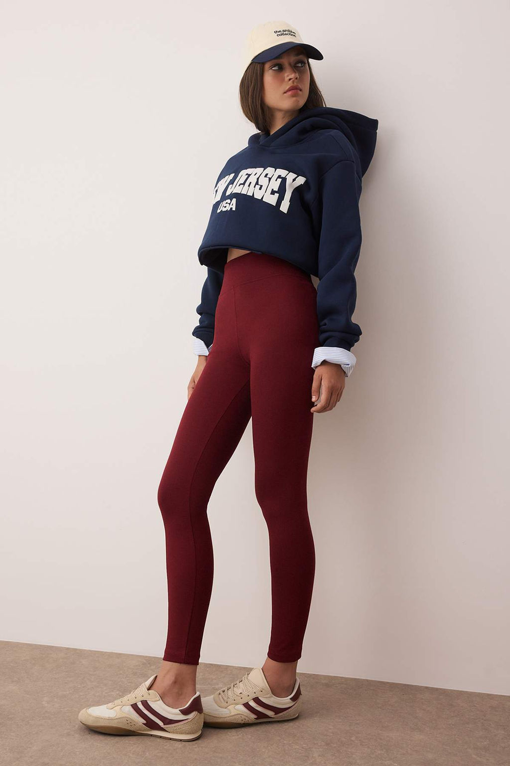 Bordo Yuksek Bel Basic Beli Lastikli Interlok Orme Tayt TWOAW20TA0047