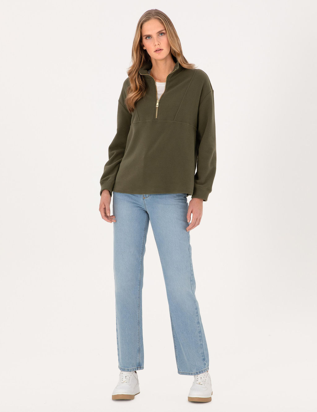 Haki Comfort Fit Fermuarl_ Polar Sweatshirt