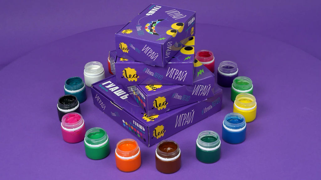 Краска гуашь Лео Играй набор в картонной упаковке LPG-0116 16 цв. х 20 мл  фото 3