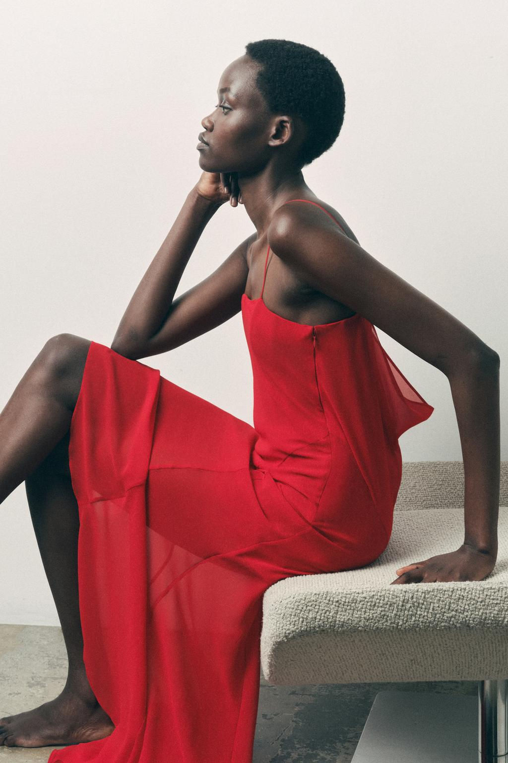 ASYMMETRIC BUSTIER MIDI DRESS