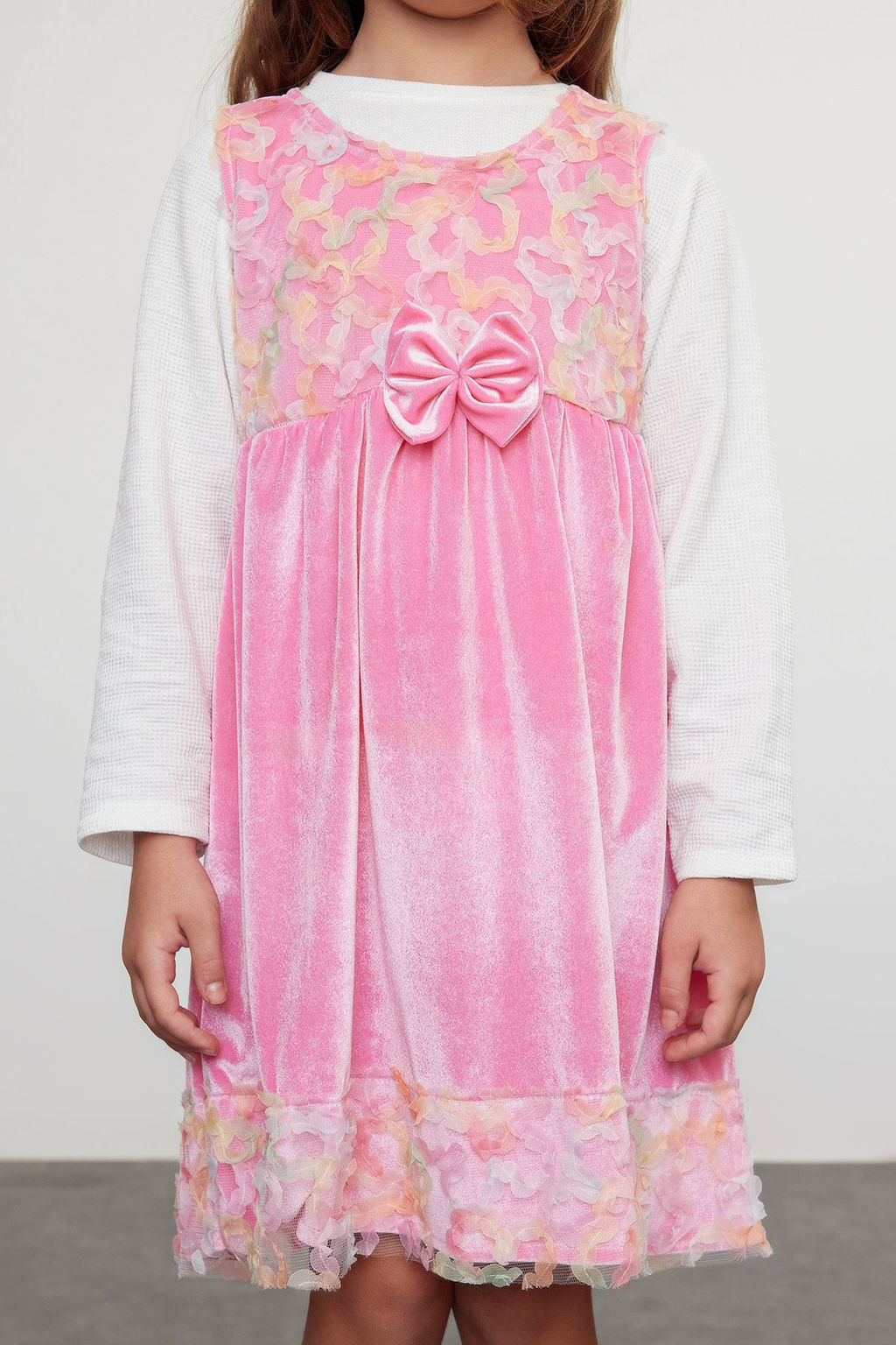 Fusya K?z Cocuk Kurdaleli Regular Bask?l? Pamuklu Orme Elbise TKDAW25EL00002 - Trendyolmilla фото 3