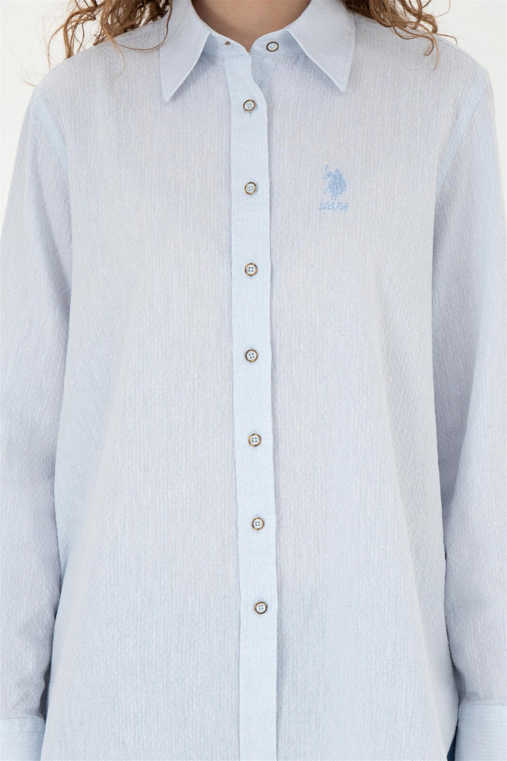 Женская голубая рубашка с длинным рукавом - U.s. polo assn фото 6
