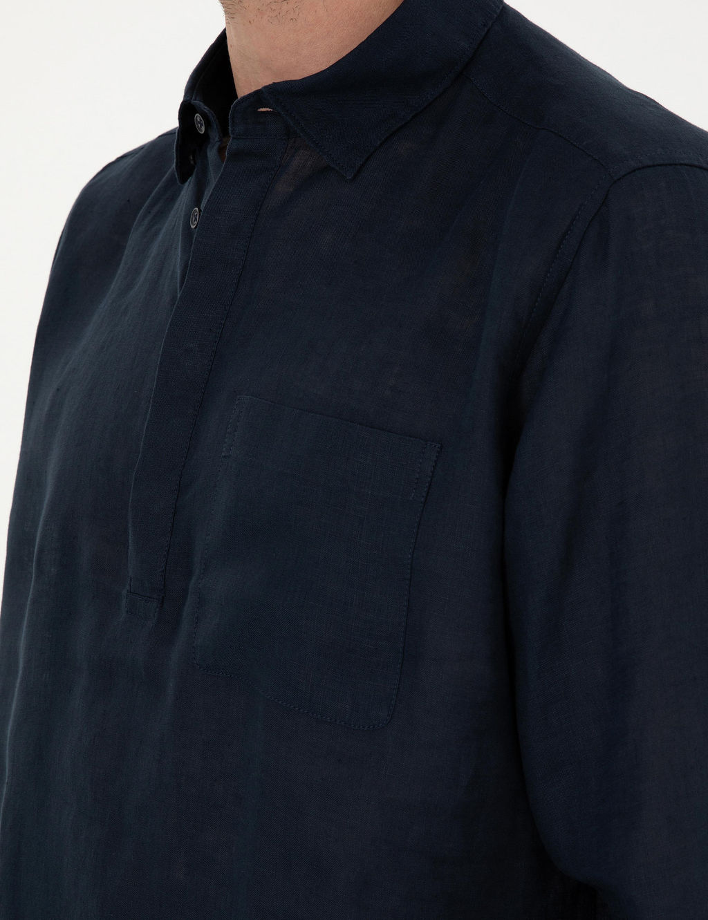 Lacivert Slim Fit Yar_m D__meli %100 Keten G_mlek