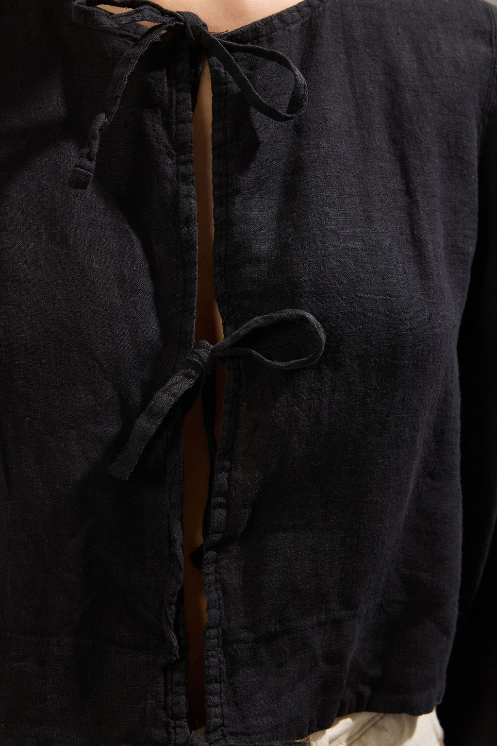 TRENDYOLMILLA Sar? Dokuma %100 Keten Baglamal? Balon Kollu Plaj Gomlek TBESS25GO00016 фото 31