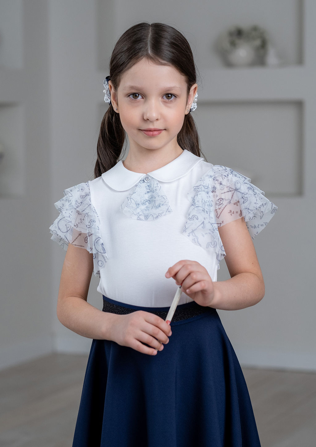 Сандра, блузка трикотажная бел.синий/122-60-54