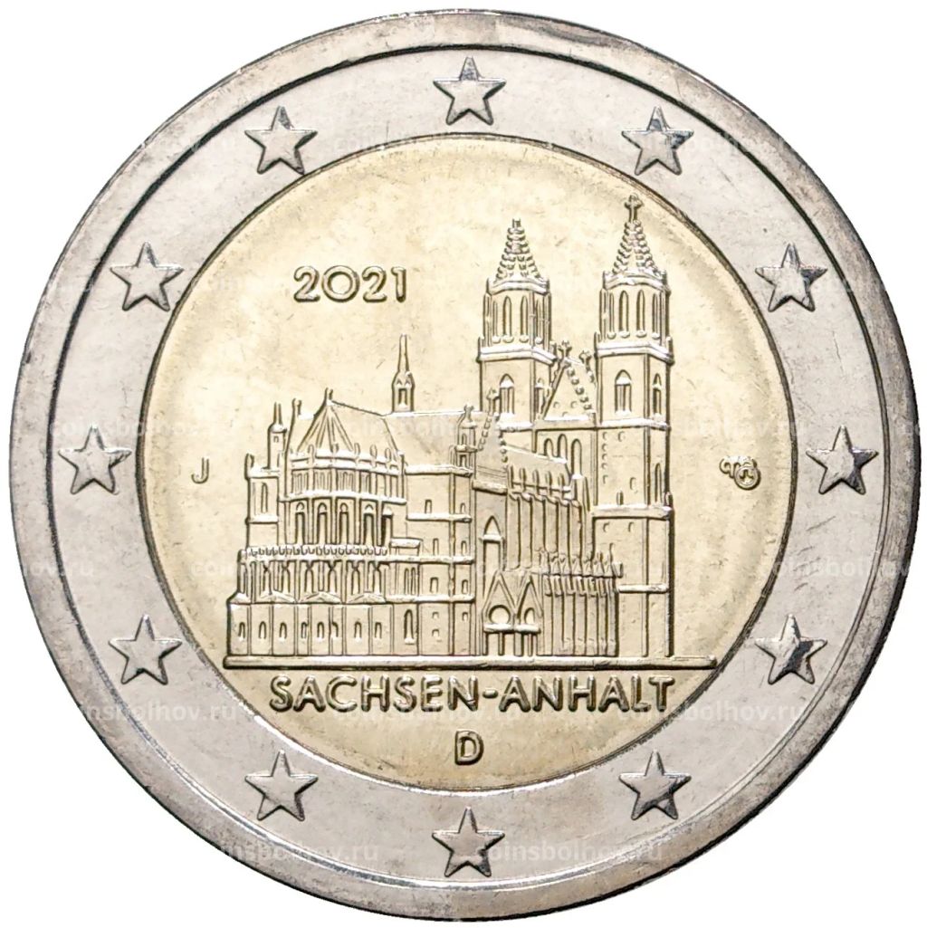 2 евро 2021 года J Германия Федеральные земли Германии Саксония-Анхальт (Магдебургский собор)