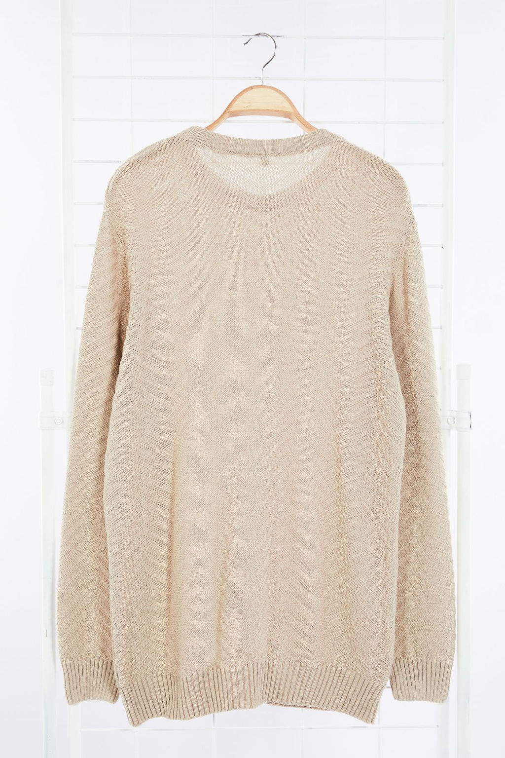 Bej Regular Pamuklu Bisiklet Yaka Dokulu Triko Kazak TMNAW25KZ00026