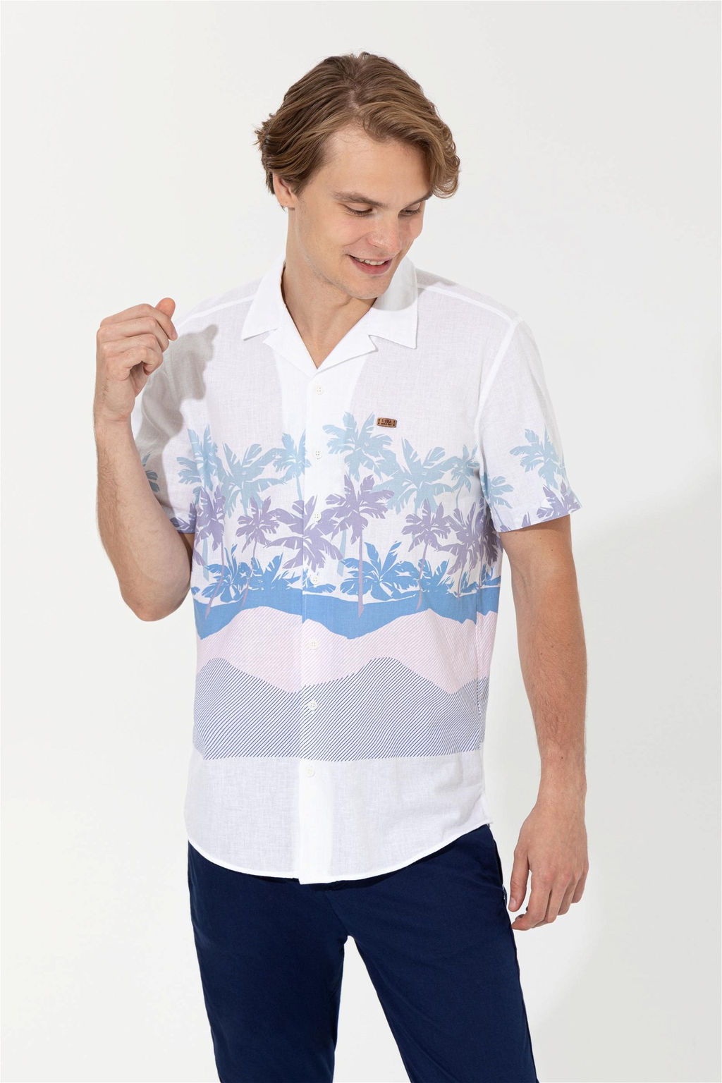 U. S. Polo Assn Мужская синяя рубашка с коротким рукавом - U.s. polo assn фото 8