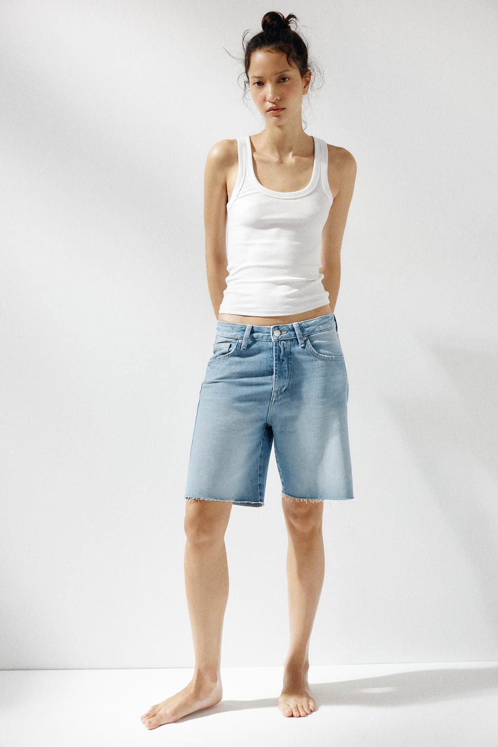 TRF MID-WAIST BELT LOOP DENIM BERMUDA SHORTS - Zara фото 19