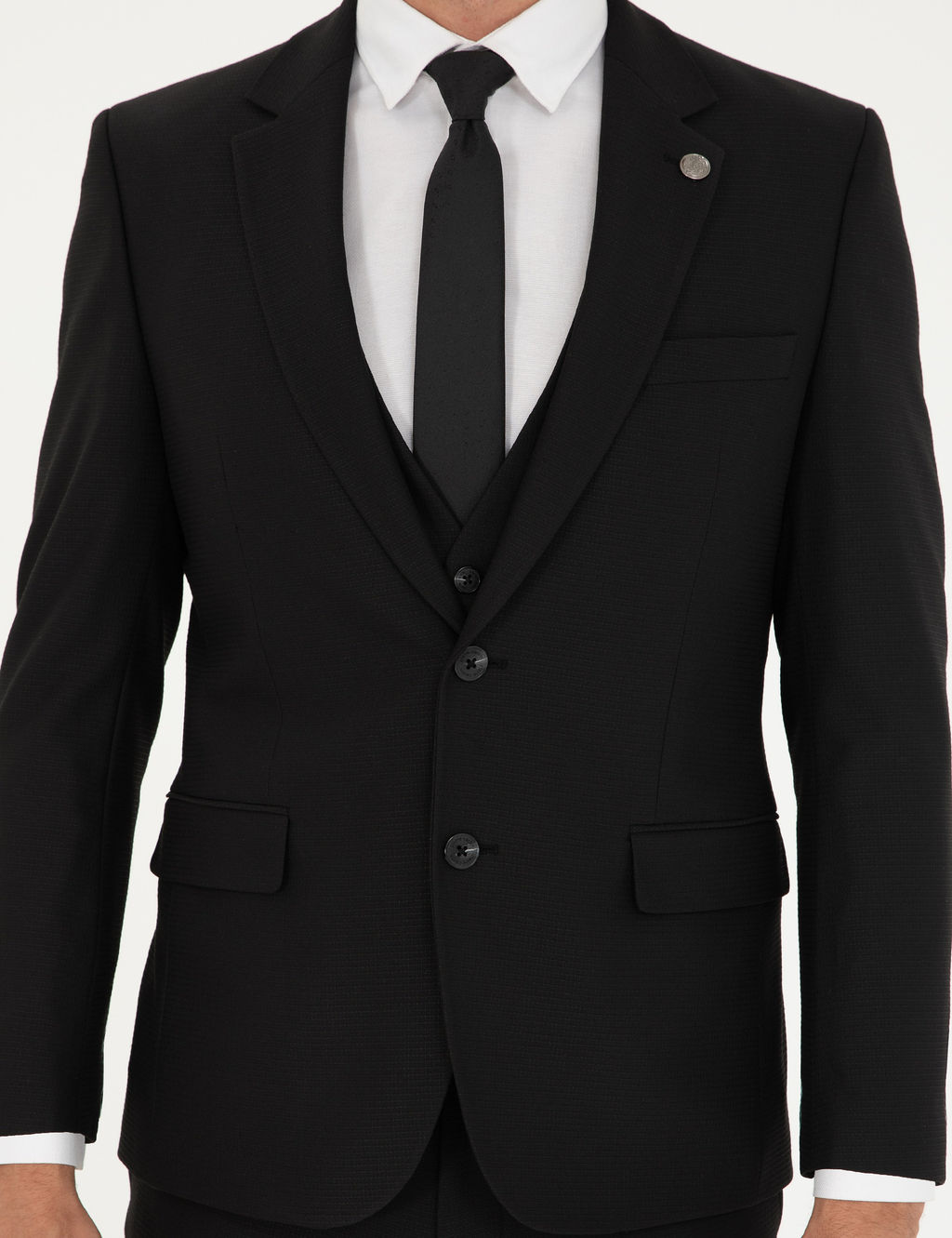 Siyah Slim Fit Yelekli Tak_m Elbise