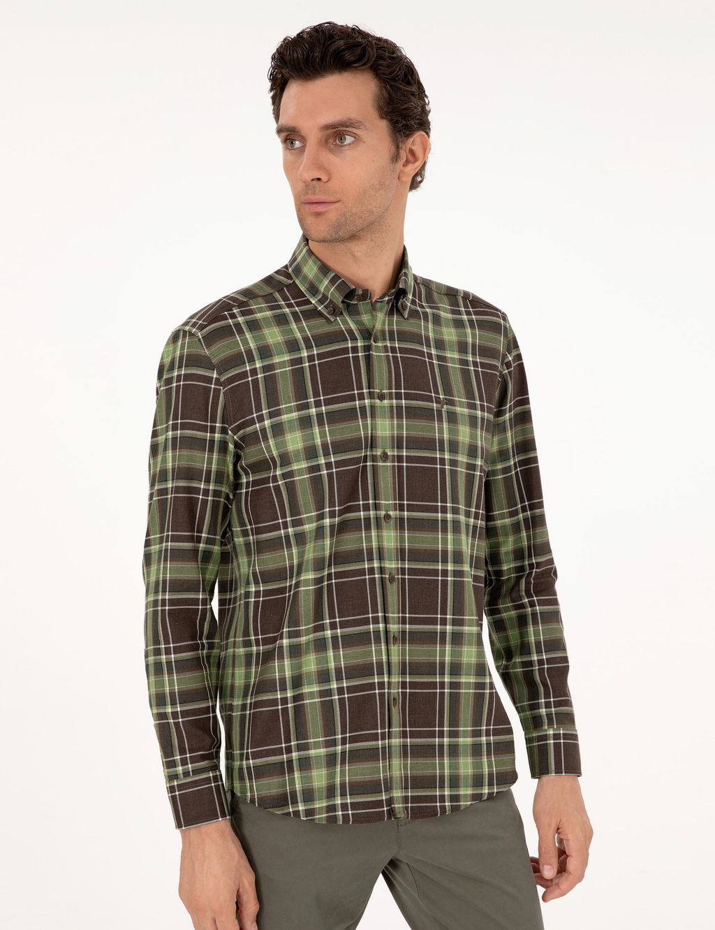 Светло-зеленая рубашка обычного кроя в шотландскую клетку - Cacharel фото 3