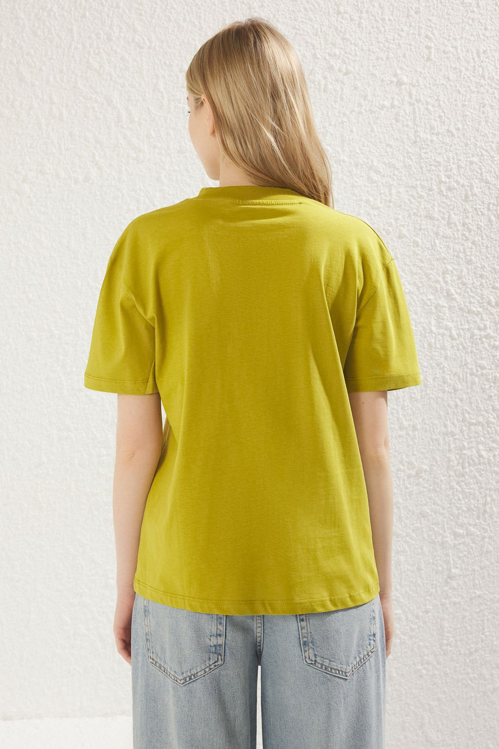 Yag Yesili-Ac?k Tas 2li Paket %100 Pamuk Basic Dik Yaka Orme T-Shirt TWOSS20TS1500