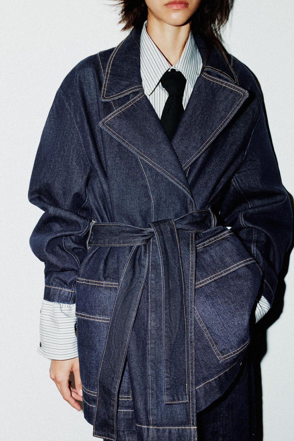 TRF DENIM SHORT TRENCH COAT