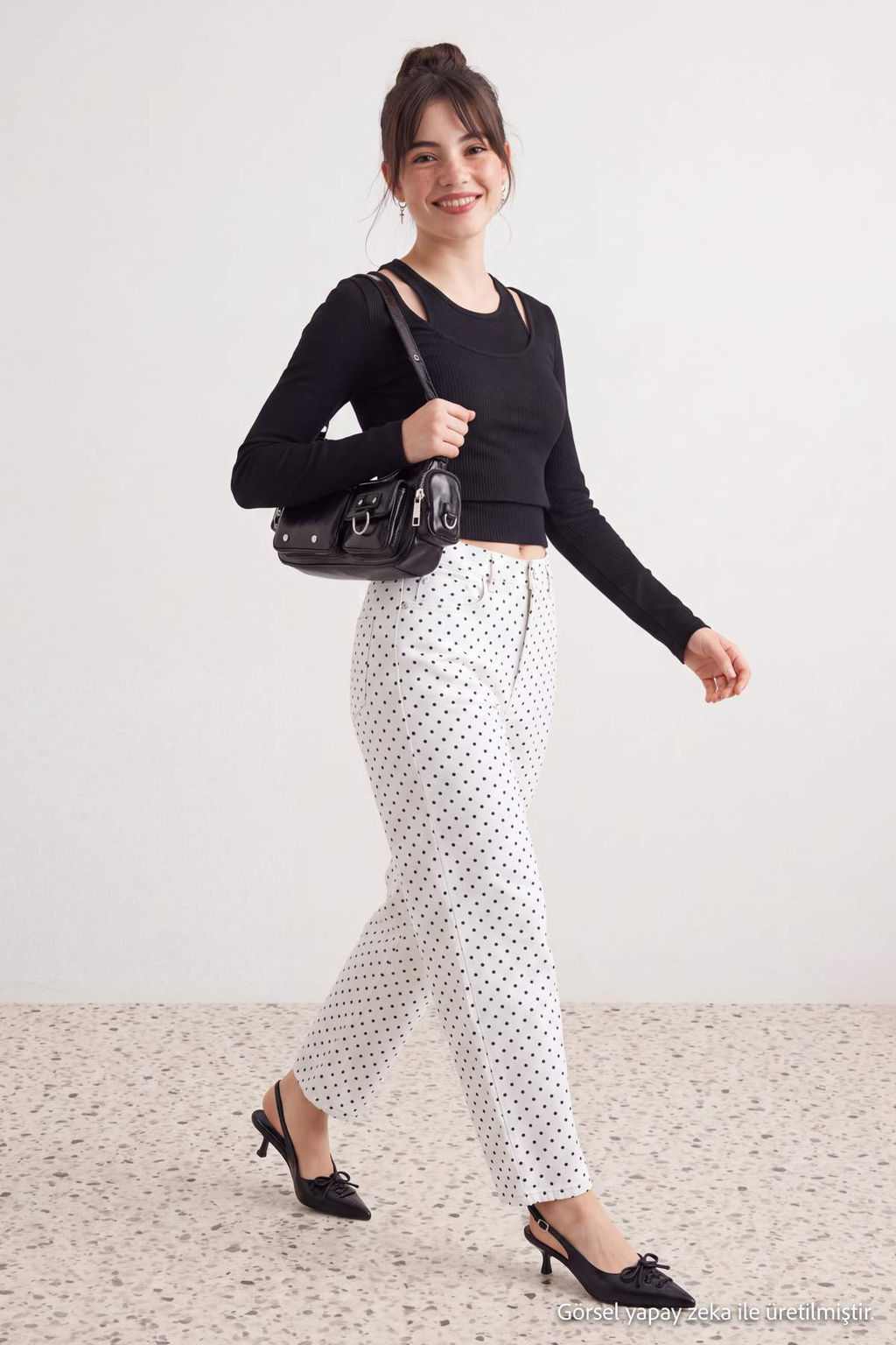 Beyaz %100 Pamuk Puantiyeli Y_ksek Bel Barrel Jeans TWOAW27JE00061 - Trendyolmilla фото 2