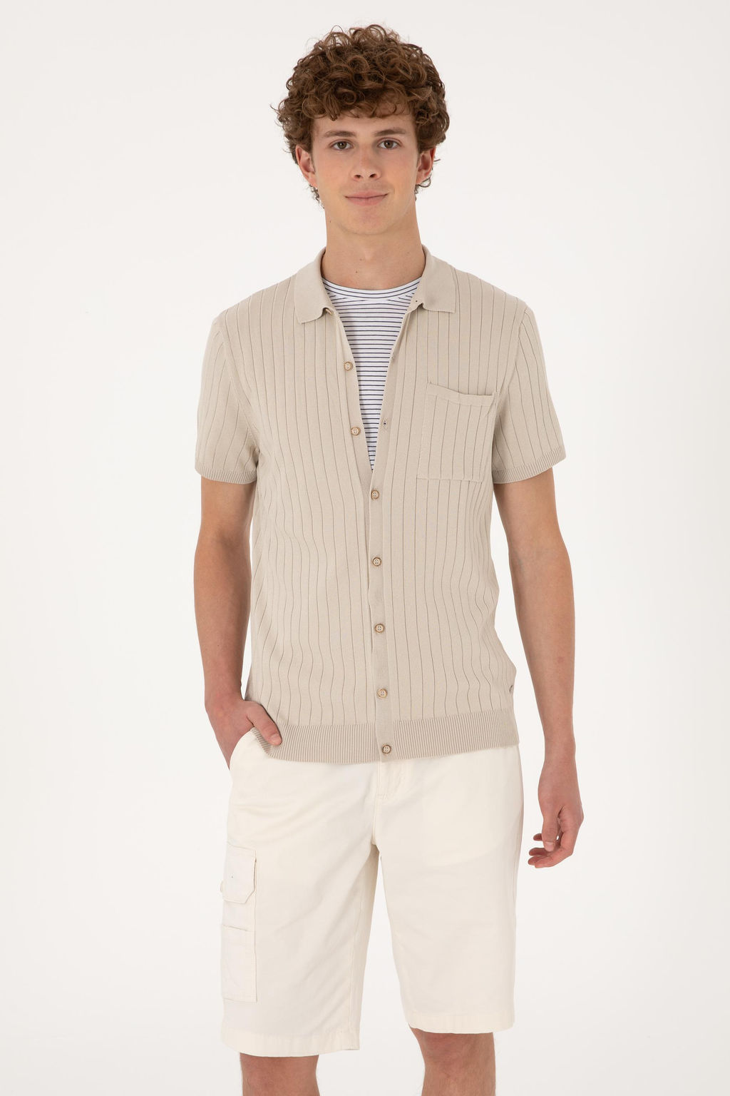 Erkek Slim Fit Ta_ D__meli Triko Ti__rt