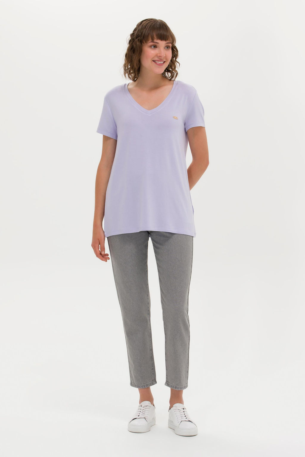 Женская сиреневая базовая футболка с v-образным вырезом Неожиданная скидка в корзине - U.s. polo assn фото 4