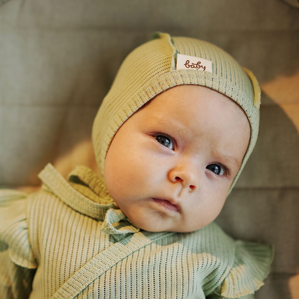 Чепчик Шалфей из хлопка в рубчик 0-3 м - Bungly фото 2