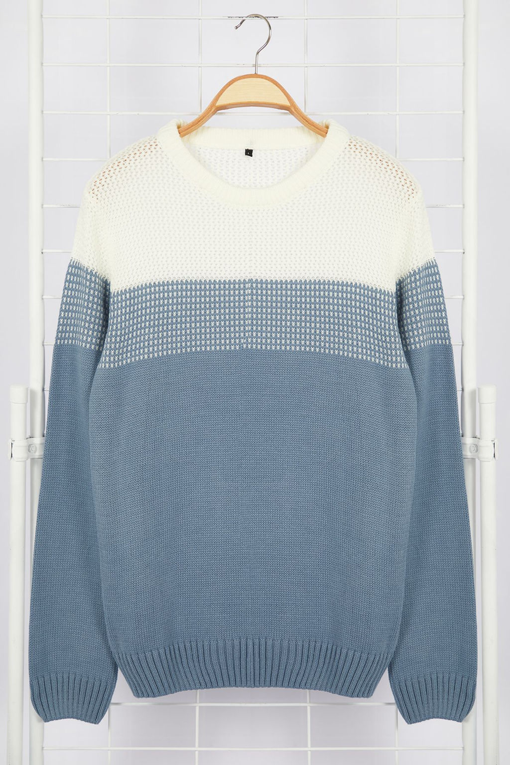 TRENDYOL MAN Bej Slim Fit Dar Kesim Bisiklet Yaka Renk Bloklu Kazak TMNAW21KZ0543 - Trendyolmilla фото 30