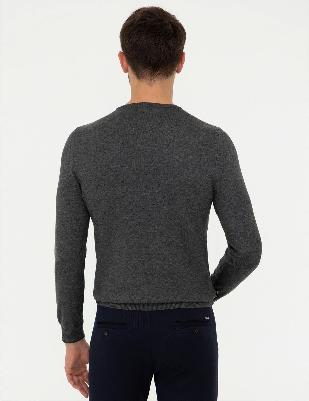 Gri Melanj Slim Fit Bisiklet Yaka Basic Triko Kazak - Pierre cardin фото 4