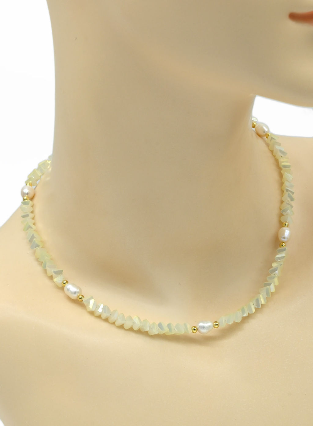 Чокер из циркона с жемчугом цв.лимонный хамелеон, 41см