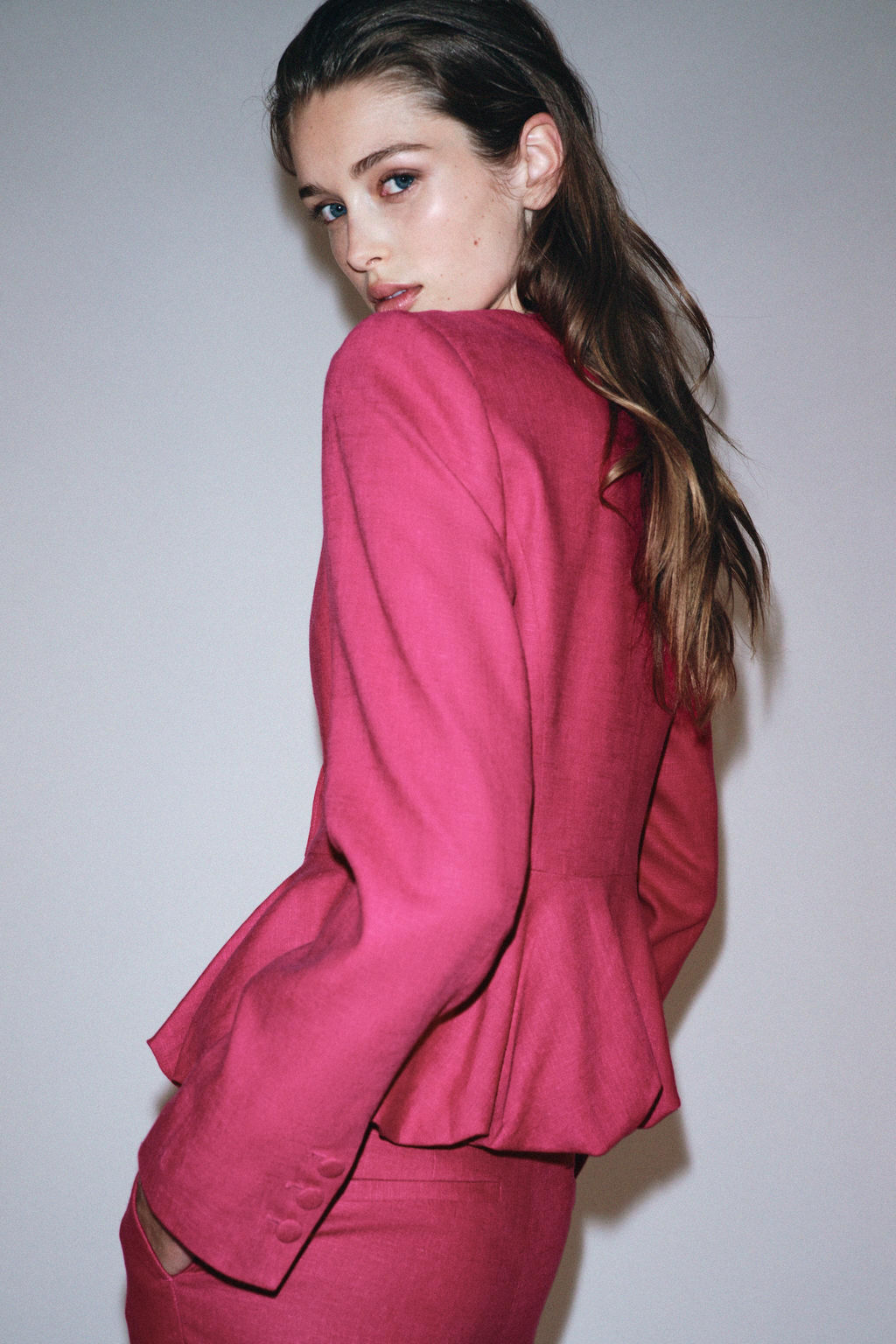 LINEN BLEND PEPLUM BLAZER - Zara фото 9