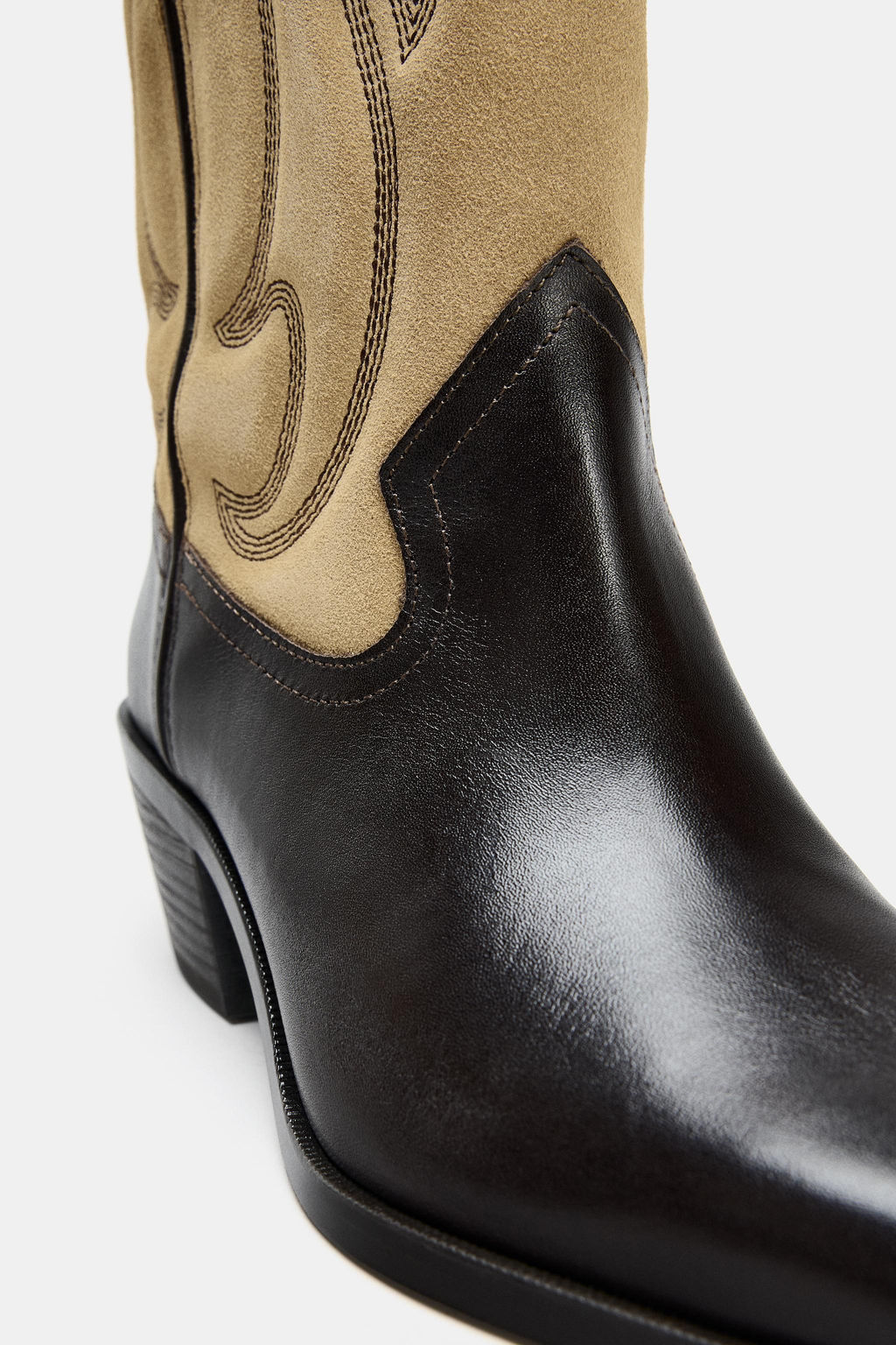 COMBINED LEATHER EMBROIDERED BOOTS - Zara фото 9