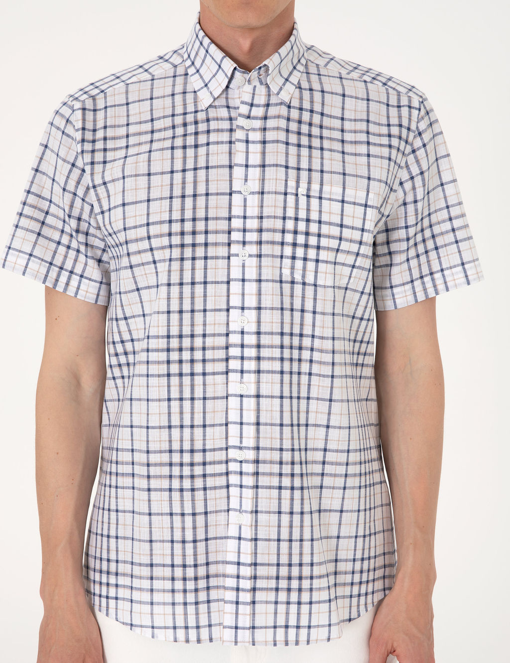 Lacivert Regular Fit K_sa Kollu Ekose G_mlek