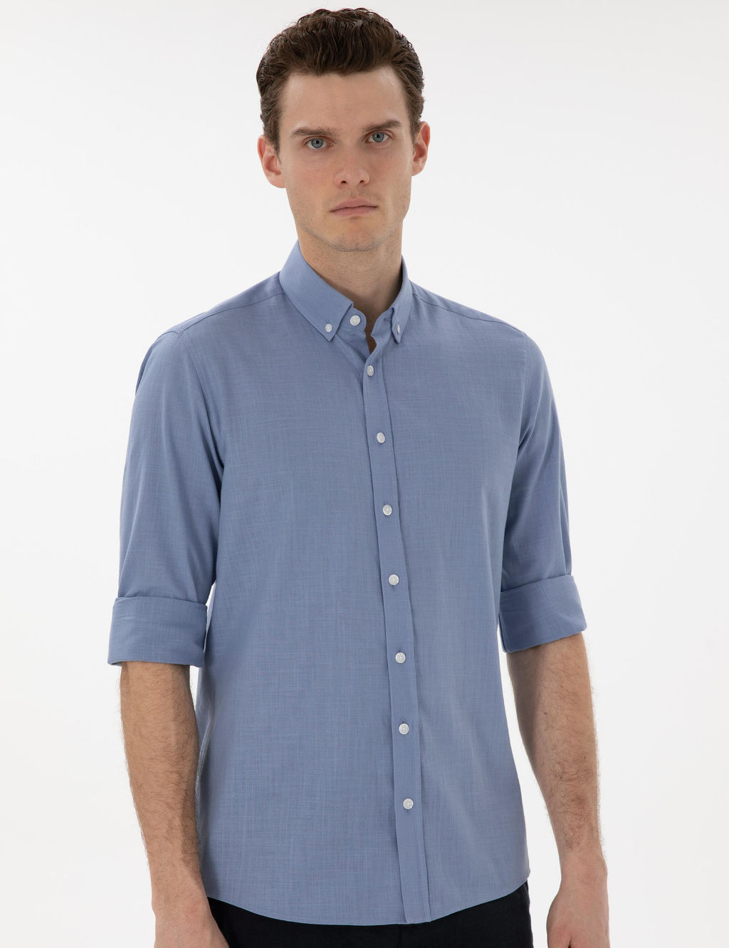 Рубашка Slim Fit синяя льняная