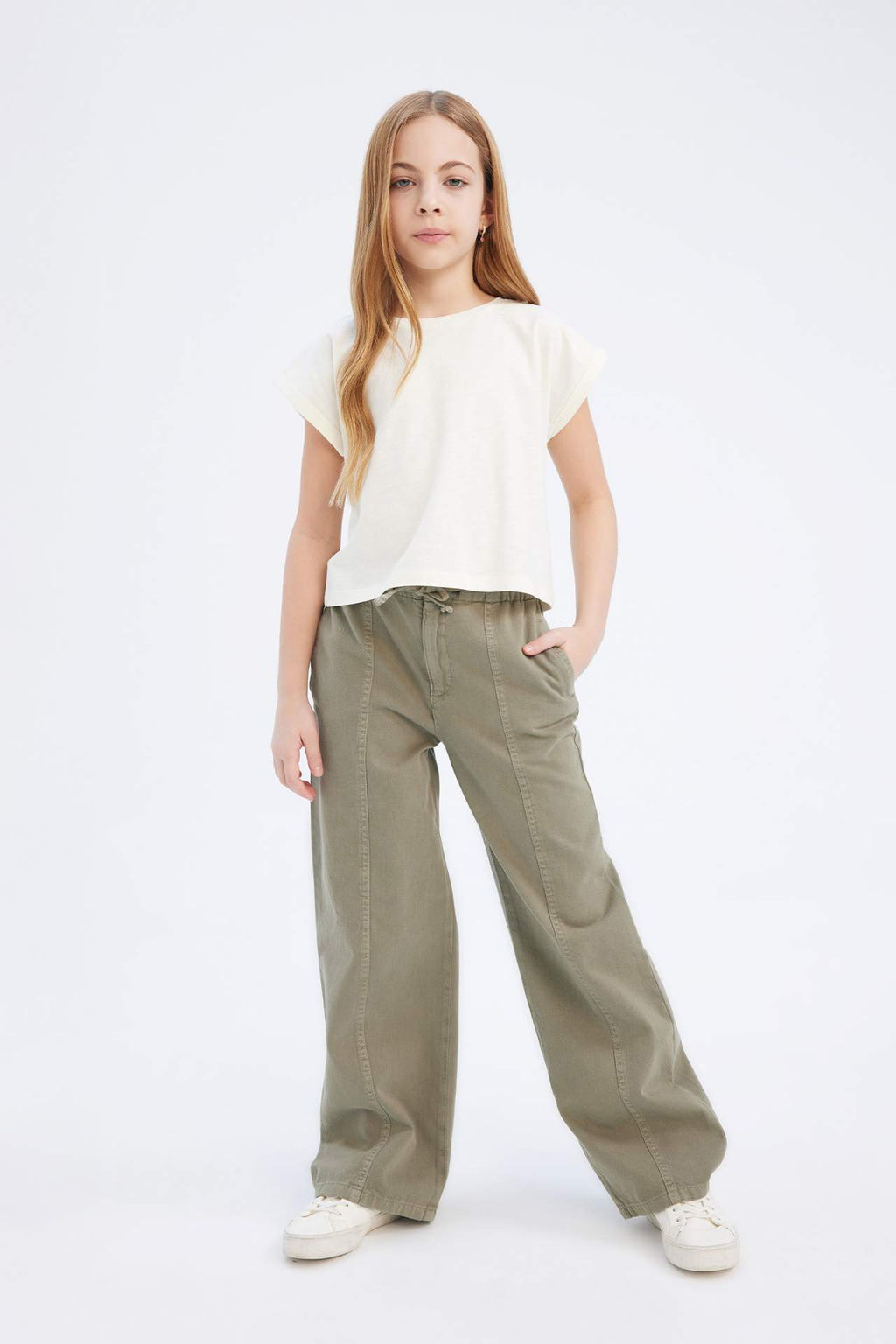 K?z Cocuk Wide Leg Genis Paca Pamuklu Pantolon - Defacto фото 2