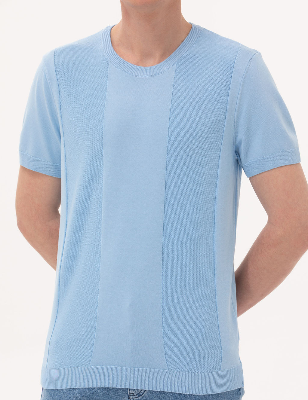 A__k Mavi Slim Fit Bisiklet Yaka Triko Ti__rt