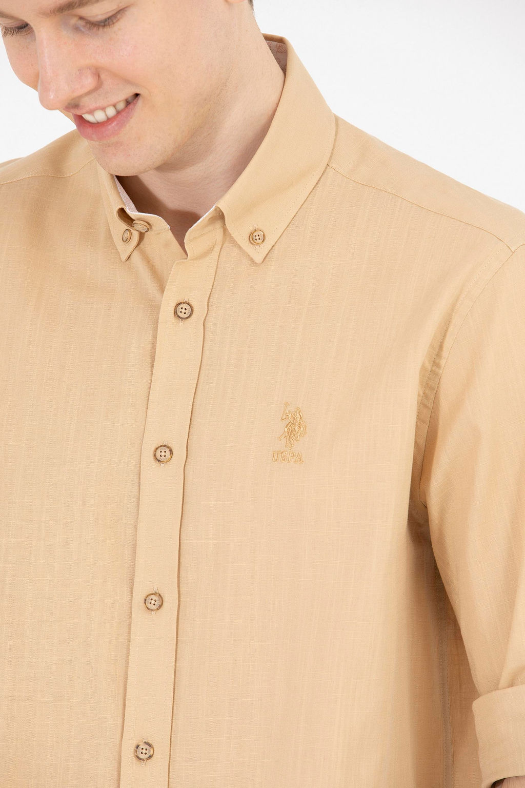 U. S. Polo Assn Мужская рубашка светло-коричневого цвета с длинным рукавом - U.s. polo assn фото 7