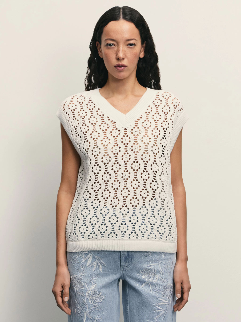 Топ из ажурной вязки из хлопка / Zarina  фото 3